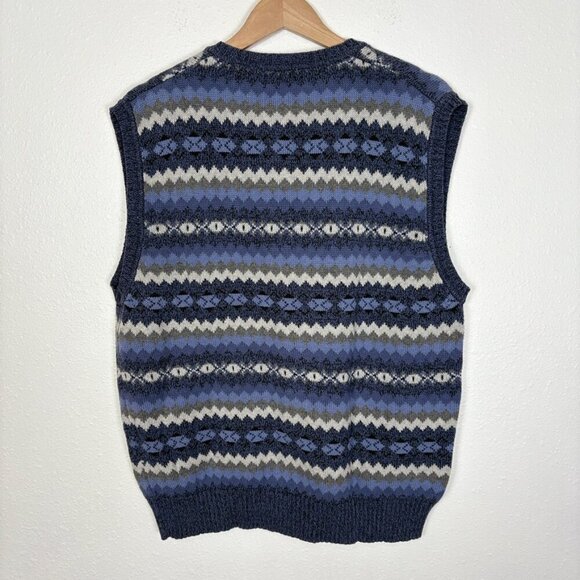 St. John's Bay Vintage Cotton Fair Isle Blue V-neck Sweater Vest Size: Large - Picture 6 of 8